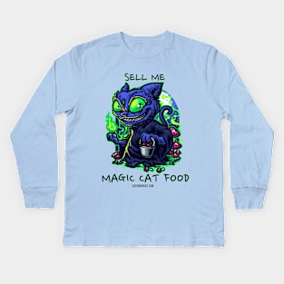 Techno cat - Sell me magic cat food - Catsondrugs.com - rave, edm, festival, techno, trippy, music, 90s rave, psychedelic, party, trance, rave music, rave krispies, rave flyer Kids Long Sleeve T-Shirt